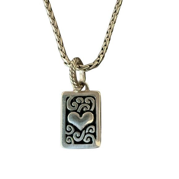 Brighton Silver Necklace Rectangular Pendant Heart Design Adjustable Chain 2013 - Picture 8 of 12